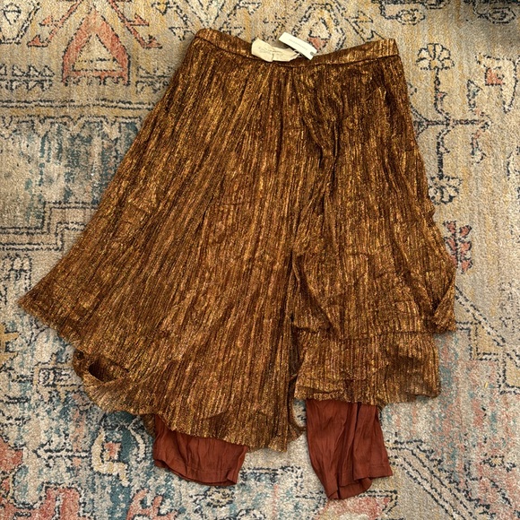 Anthropologie Pants - Anthropology Bronze sparkling layered over skirt with pants attached underneath
